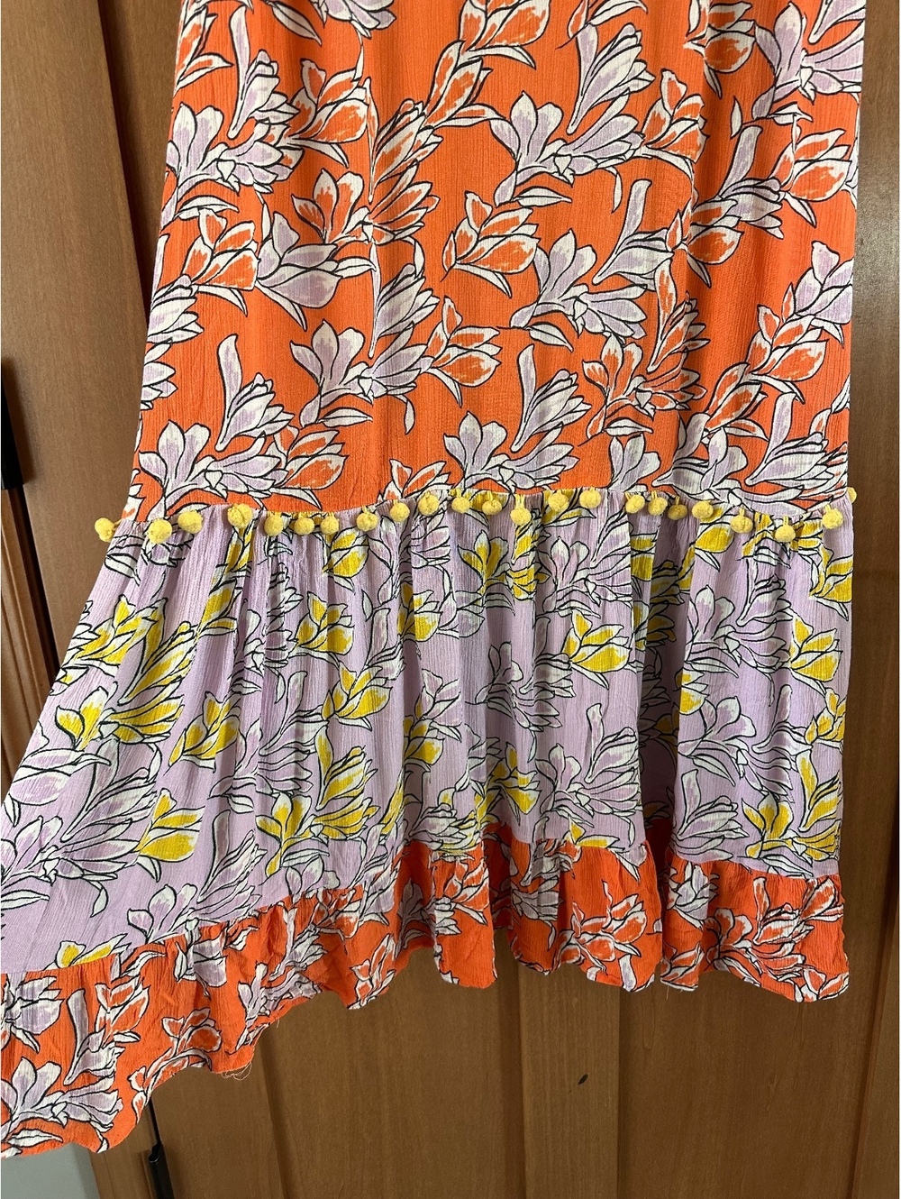 Farm Rio Anthropologie Culebra Maxi Dress Orange & Lilac Floral Women’s Large - Picture 3 of 15